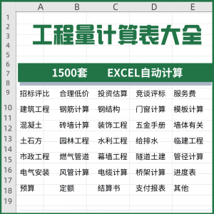 工程量计算表格软件大全钢结构土建安装路桥市政装修建筑预算造价-婷好淘宝虚拟货源
