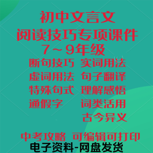 初中中考文言文阅读技巧教学课件PPT电子实虚词类活用法翻译断句-婷好淘宝虚拟货源