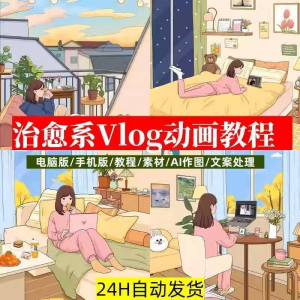 治愈系动画视频插画教程AI绘画动态情感唯美vlog镜头剪辑课程素材-婷好淘宝虚拟货源