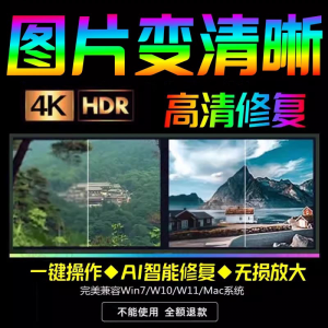 智能AI:图片相片模糊变清晰/高清修复无损放大/黑白上色彩色软件-婷好淘宝虚拟货源