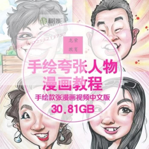 零基础手绘夸张人物漫画视频教程自学Q版似颜绘肖像素材夸张漫画-婷好淘宝虚拟货源